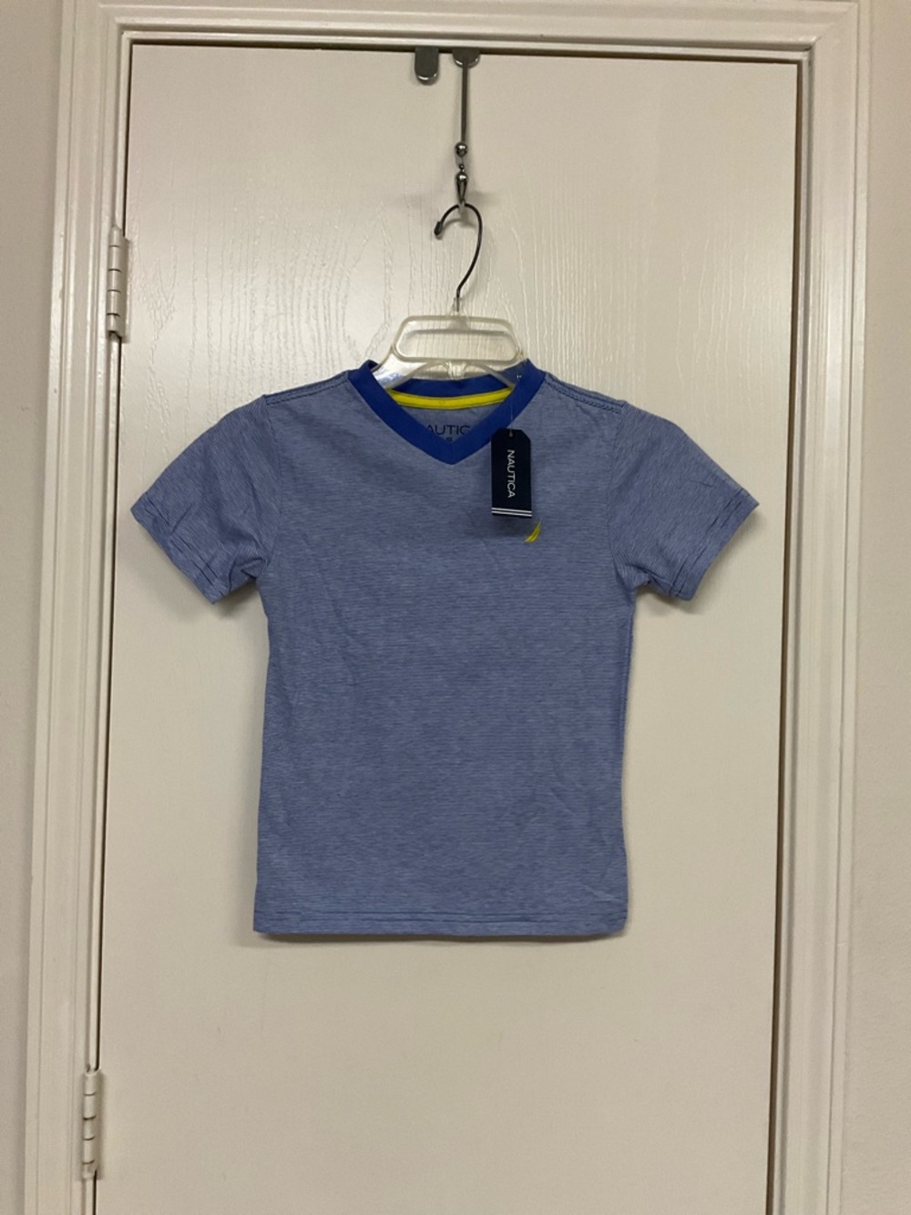 🌺$3.00 final price-Nautica Boys' Heathered Light Blue V-Neck Tee with Trim